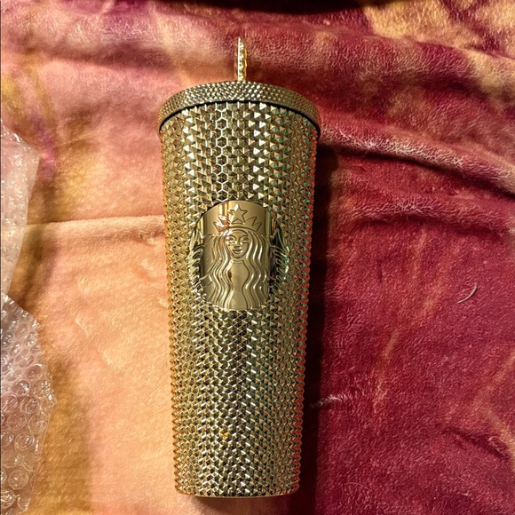 NWT Starbucks Christmas 2022 Metallic Gold Foil Studded Tumbler - Picture 2 of 4
